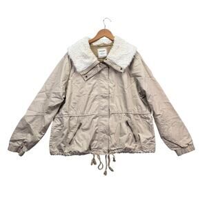 Old Navy Sherpa Lined Tan Zippered Tie Jacket Coat Adult's Size 2XL